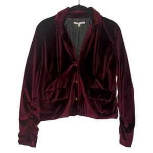 STYLE ME Burgundy Red Velvet Button Front Ruched Sleeve Blazer Jacket Small